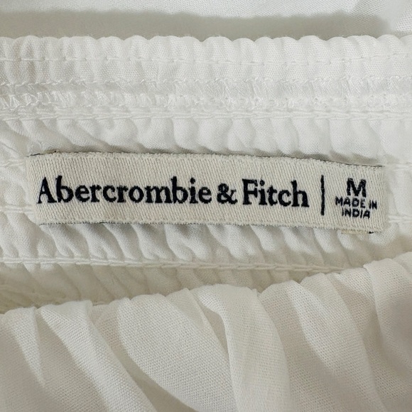 Abercrombie & Fitch 🤍 Scoop Neck Ruched Puff Sleeve Dress in White, Medium - Picture 9 of 11